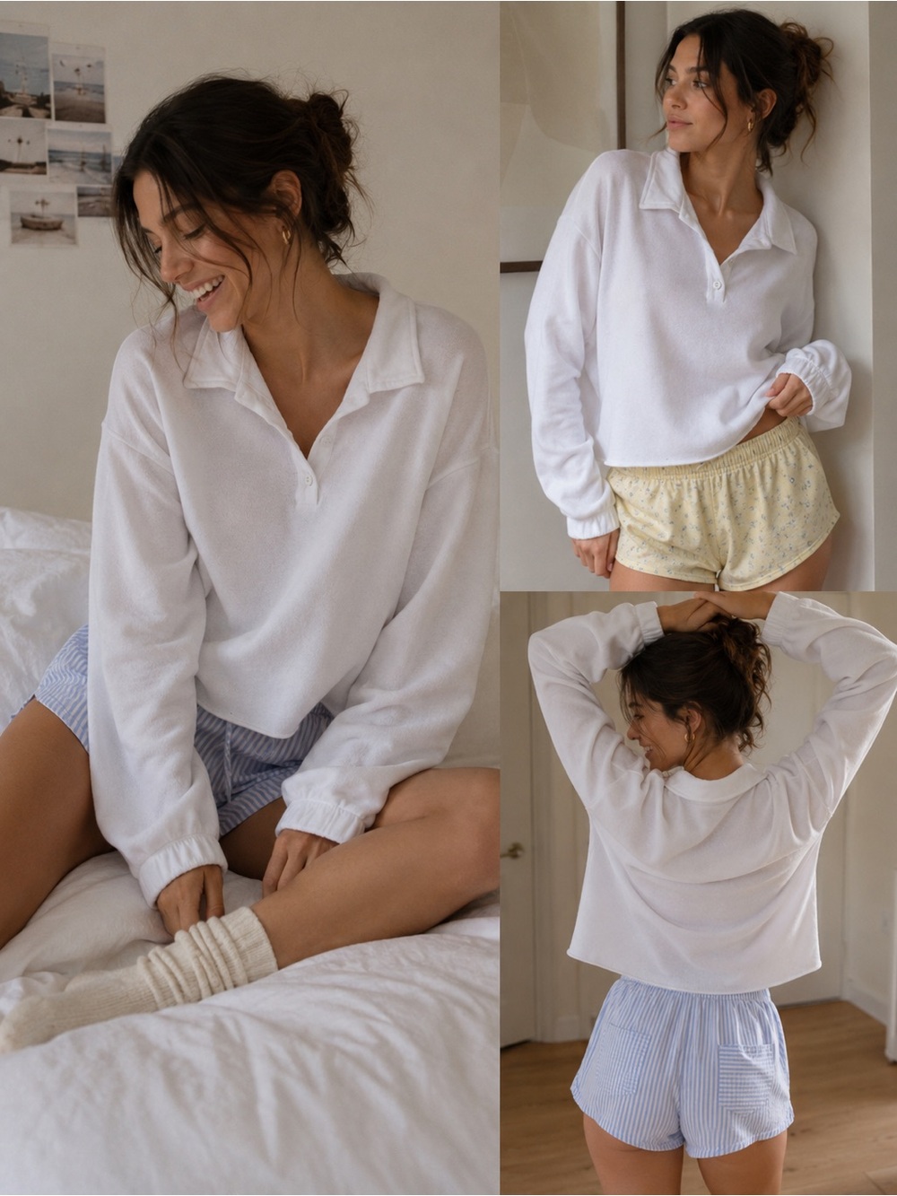 Aerie Boxy Polo Sweatshirt White | S/P